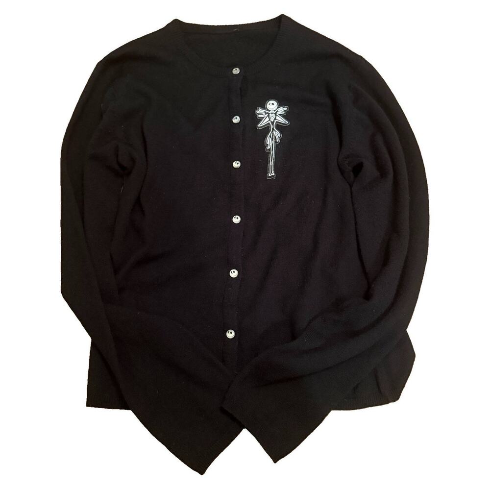 Disney Parks Nightmare Before Christmas Jack Skellington Black Knit Cardigan M